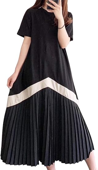 Amazon Co Jp エアバイ 半袖 マキシ丈 ロング プリーツ ワンピース 体型カバー マタニティ レディース M Xl ファッション