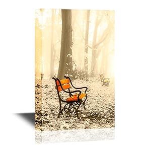Canvas Wall Art - Bench in The Park in The Morning Mist - Gallery Wrap Modern Home Art | Ready to Hang - 12x18 inches