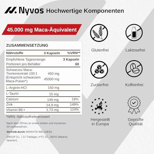 Black Maca Schwarz Kapseln Hochdosiert 45.000 mg Äq. mit L-Arginin, 180 St.