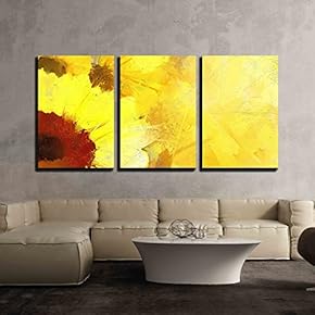3 Piece Canvas Wall Art - Oil Painting Golden Sunflower Background. - Modern Home Art Stretched and Framed Ready to Hang - 16"x24"x3 Panels