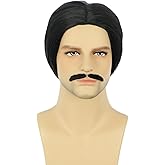 karlery Men Short Black Mustache Wig 70’s 80’s Theme Party Halloween Cosplay Costume Wig