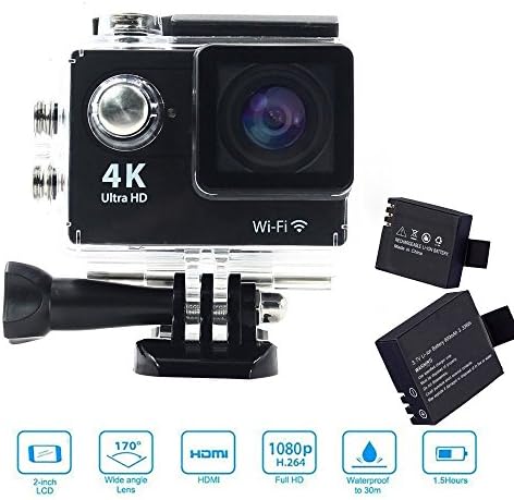 SENYE Ultral HD Waterproof Sport Camera 4K Wi-Fi Action DV 32GB Camcorder with 170 Degree Lens for Extreme Outdoor Sports - 2 batteries+32GB
