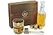 Whiskey Stones - Set of 8 Titanium Gold Plated Stainless Steel Chilling Rocks Stored In A Premium Handmade Quality Wood Gift Box - Velvet Freezing Bag And Tong Included