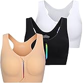 Womens Zip Front Sports Bra Wireless Post-Surgery Bra Padded Strappy Medium Support Yoga Exercise Athletic Bras