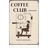 DOODLREAM Coffee Club Tin Sign Retro Metal Wall Decor 8" x 12" Coffee Served Daily Vintage Wall Art Poster for Home Cafe Room Bar Kitchen Man Cave Decor Gift