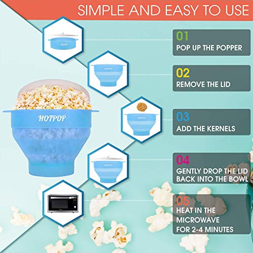 The Original Hotpop Microwave Popcorn Popper, Silicone Popcorn Maker, Collapsible Bowl BPAFree