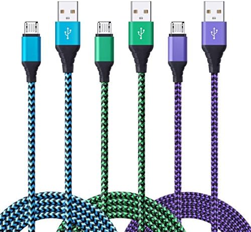Android Charger Cable, FiveBox 3-Pack 6ft Micro USB Cable Cord Braided Fast Charging Phone Charger for Samsung Galaxy J3 J7 S6 S7 Edge, Tablet, LG stylo 2/3 LG G3 G4 V10 K20 Plus, Blu, Kindle Fire 7 8