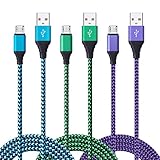 Android Charger Cable, FiveBox 3-Pack 6ft Micro USB Cable Cord Braided Fast Charging Phone Charger for Samsung Galaxy J3 J7 S6 S7 Edge, Tablet, LG stylo 2/3 LG G3 G4 V10 K20 Plus, Blu, kindle fire 7 8