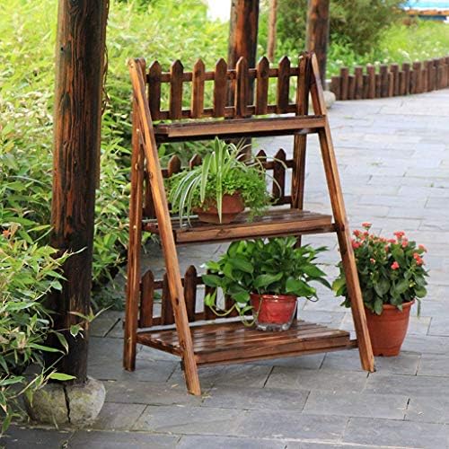 フラワーステップ 3段木の植物はしご トレリス付き軽量木材 屋内用と屋外