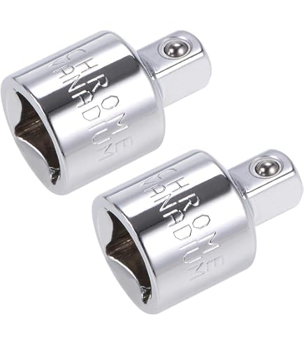Uxcell 2-Pack Socket Reducer Adapter – 1/2" Female To 1/4" Male, Chrome Vanadium Steel, Chrome Finish, Ball Detent, For Hand Tools
