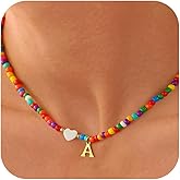 Fimhut Valentines Day Gifts for Kids Women Girls - Colorful Beaded Initial Necklace Teen Girls Trendy Stuff Dainty Letter A-Z Choker Necklace Valentines Day Gifts for Her Mom Jewelry