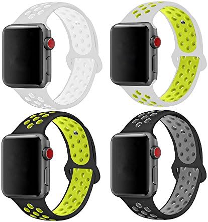 38mm iWatch Smart Watch Bands,Soft Silicone ventilation Sport Band Replacement Wrist Strap for Apple Watch Nike+ and iWatch Series 1, Series 2, Series 3 (38mm-4Pack-Small NK)