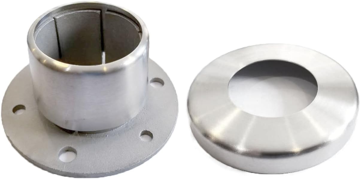Stainless Steel Heavy Duty 2" OD Round Post Floor Flange Base w/ Cover
