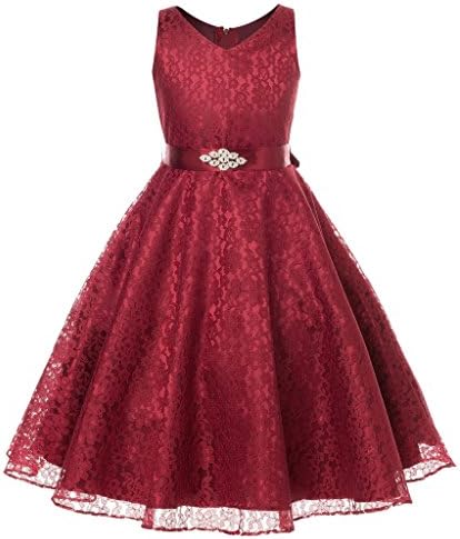 Hblld Lace V-Neck Flower Princess Girl Dress Size 16 Burgundy