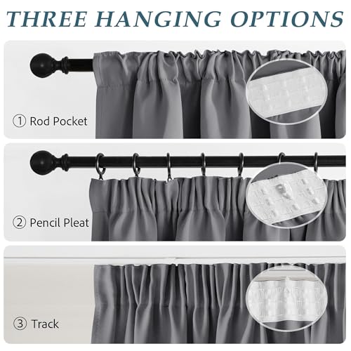 PONY DANCE 90% Blackout Curtains with Ruffle Tape for Rail, Set of 2, H 245 x W 140 cm, Thermal Curtain Against Heat, Bedroom Curtains and Curtains, Grey Opaque Curtains for Living Room