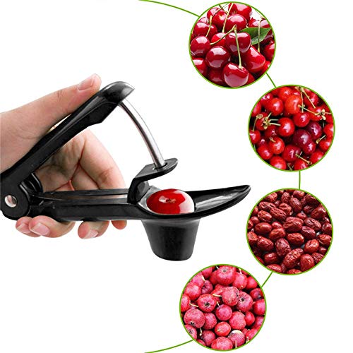 MEETOZ Cherry Pitter and Olive Core Removal Tool - Kitchen Fruit Seed Stoner Gadget with Space-Saving Lock Design (Black)