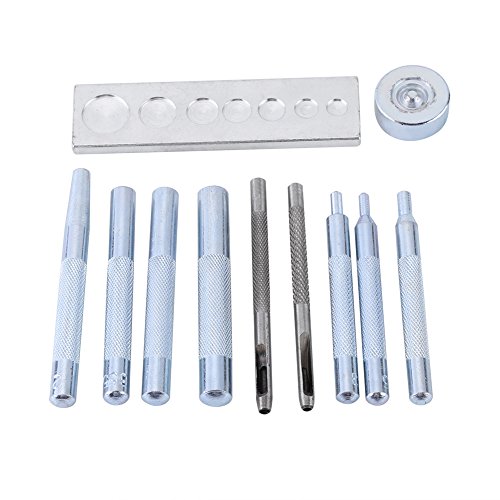 Quick Closure Kit 11 Pieces/Set, Leather craft Tool DIY Game of Quick Adjust Rivet for Riveted with Base Set for Drilling and install the rivet Button