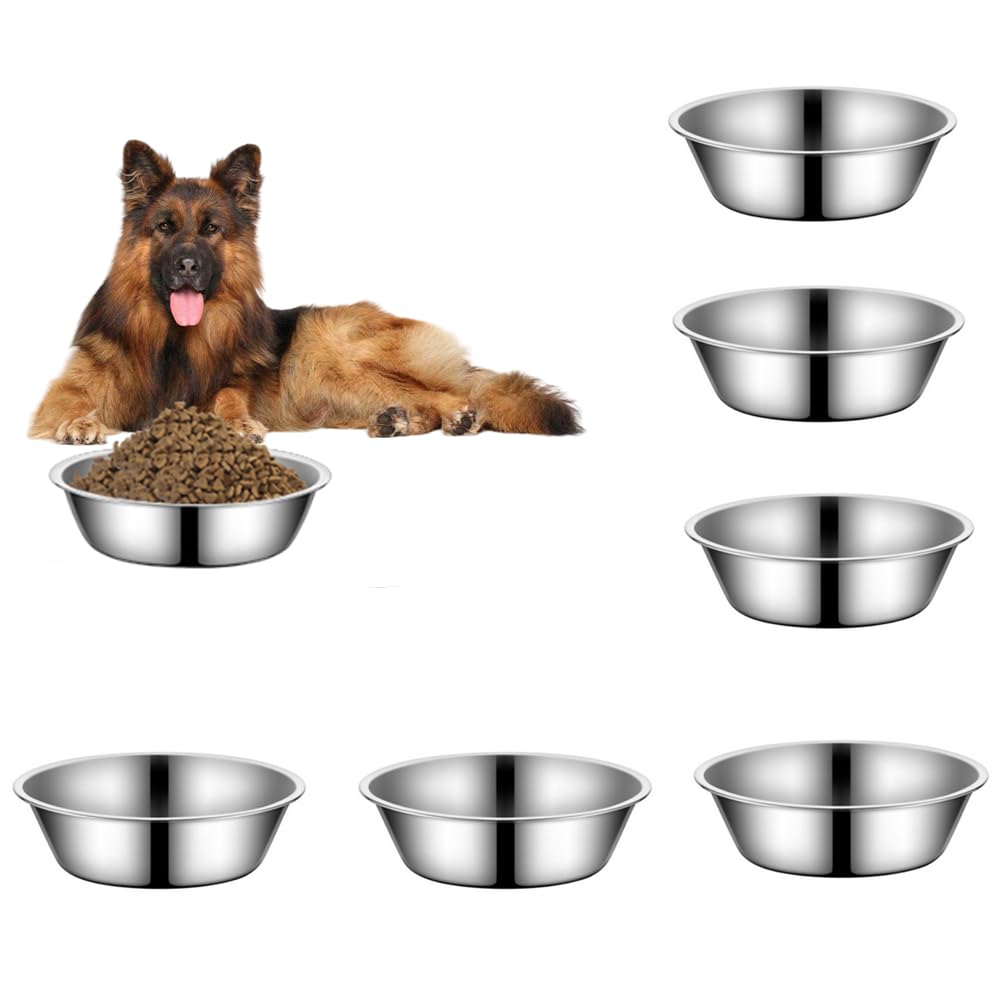 6 Pcs Stainless Steel Dog Bowls Replacement Basic Dog Bowls Thickened Metal Dog Bowls Pet Bowl Metal for Small Medium Large Dogs, Dishwasher Safe (22cm)