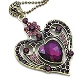 Valentine's Day Gift Purple Heart Necklace Flower Pendant Charm for Women (G)