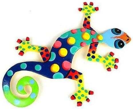 Fair Trade Wall Decor-Bright Multi Colorful 8" Gecko. Metal Art from Haiti