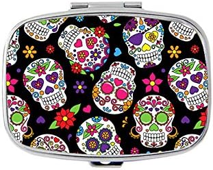 Day of the Dead Sugar Skull Rectangle pill box - 2 compartment Rectangle pill case