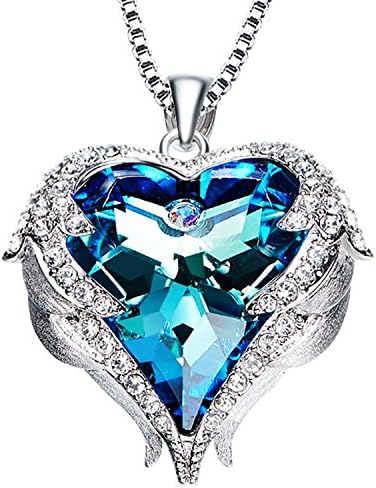 "Heart Of the Ocean" Love Heart Pendant Necklaces Made with Swarovski Crystals Jewelry for Women girls (Blue, alloy)