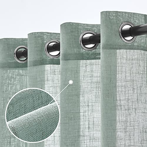 Woaboy Leinen Gardinen Vorhänge Halbtransparente Ösen Set 140x280cm Blau