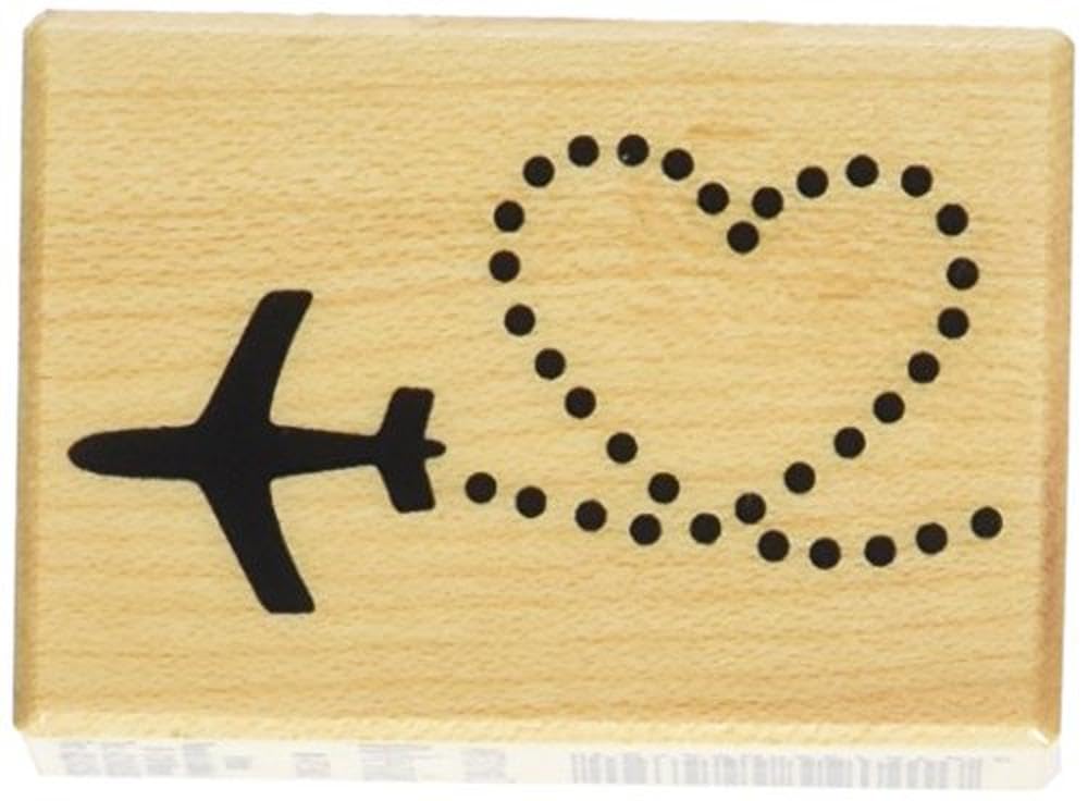 Artemio Wooden Stamp D Plane and Heart, Beige, 3.7cm x 5.3cm