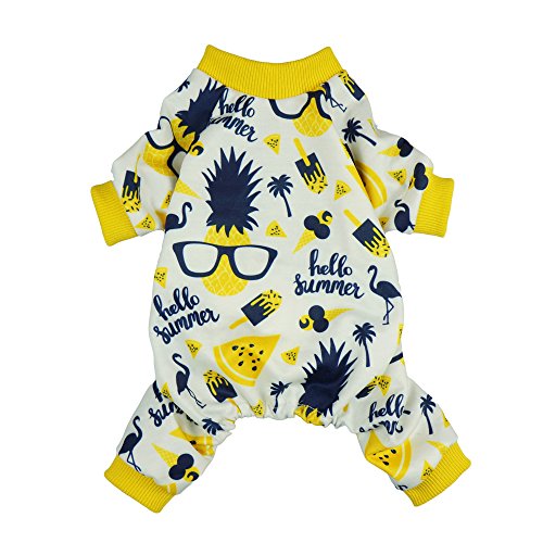 Fitwarm Summer Pineapple Dog Pajamas Pet Clothes Cat Shirts Jumpsuits Apparel Yellow Large