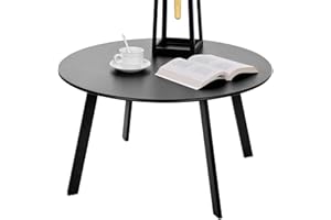 Meluvici Outdoor Side Table, Outdoor/Indoor Metal Steel Patio Coffee Table, Round Weather Resistant Anti-Rust (Black)