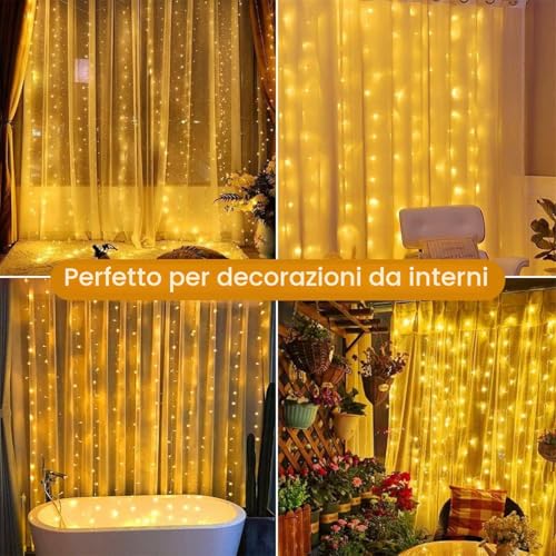 yowin 6 m x 3 m 600 LED Waterfall Lights Waterproof IP65 with Timer, 8 Modes Tent Lights with Socket for Wedding, Gazebo, Window, Wall, Garden – Warm White