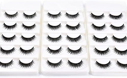 Wleec Beauty Thin Eyelashes Set Natural Strip Lashes Bundle Handmade False Eyelash Pack #53 (15 Pairs/3 Pack)