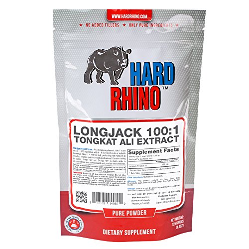 Hard Rhino LongJack Tongkat Ali Eurycoma longifolia 100:1 Powder, 125 Grams (4.4 Oz), Unflavored, Lab-Tested, Scoop Included