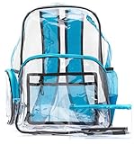 Saucey Chic New! Durable Quality Clear Backpack Blue, Transparent, Free Pencil Case!, See-Through with Adjustable Padded Straps for Work, School, College, Kids and Adults (Blue and Black)