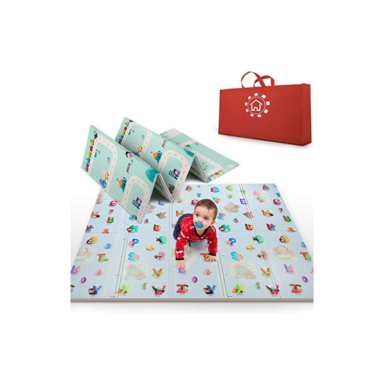 MARBS Baby Play Mat -Extra Large 77″x70″- Anti-Slip & Waterproof – Foldable Play Mat for Baby ( 0-3+ ), Double Sided , 2 Designs to Improve Learning & Focus , Thick Foam Mat for Kids
