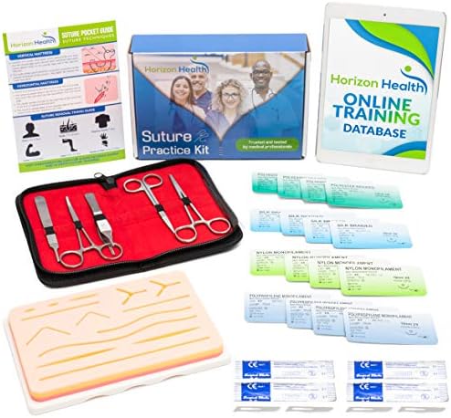 Suture Practice Kit - Medical & Surgical Training Set - Silicone Skin Suture Pad with Complete Tool Kit, Suture Thread, Scalpel Blades & Carrying Storage Case - Free, Bonus Educational Resources!