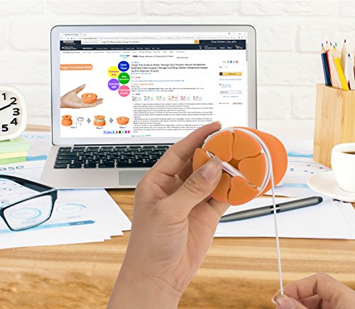 Tangle-Free Earbuds Holder Storage Case Portable Silicone Headphone Earphone Cable Compact Storage Cord Wrap Winder Headphones Keeper System Organizer (Orange Black Red Green) - Thumbnail 2