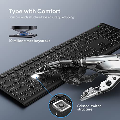 Qwecfly Wireless Keyboard, 2.4Ghz UltraSlim Rechargeable Backlit