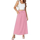NILOUFO Womens Maxi Skirts High Waisted Adjustable Elastic Waist with Pockets Beach Flowy Casual Long Skirt