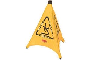 Rubbermaid Commercial Products Portable/Wall-Mount 3-sided Multilingual Wet Floor Pop Up Floor Cone with Storage Tube 30" Yellow Prevent Accidents in Restaurant/Grocery Store/Office