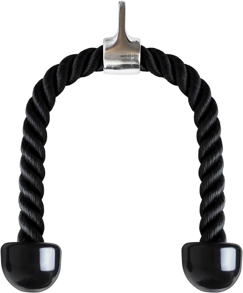 Triceps Rope Nylon Twisted Attachments Pulley System Pull Down Rope Carabiner With Non-Slip Handles - Lats, Biceps, Triceps, Gym or Home - Black