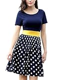 Miusol Women's Casual Scoop Neck Polka Dot Contrast Slim Party Dress