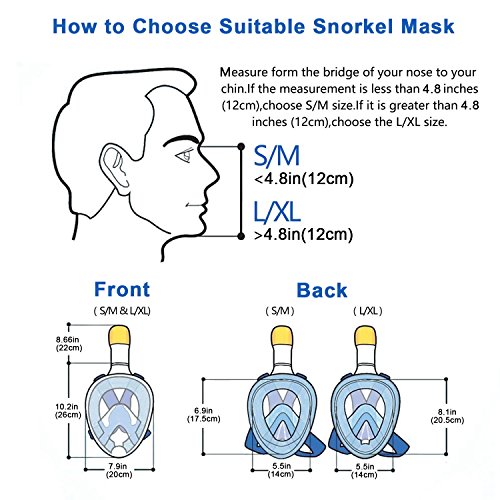 XYIYI Full Face Snorkel Mask Foldable, 180° Panoramic View Scuba Snorkeling Diving Mask with Detachable Camera Mount, Easy Breath Dry Top Set Anti-fog Anti-leak for Adults & Kids(L/XL)