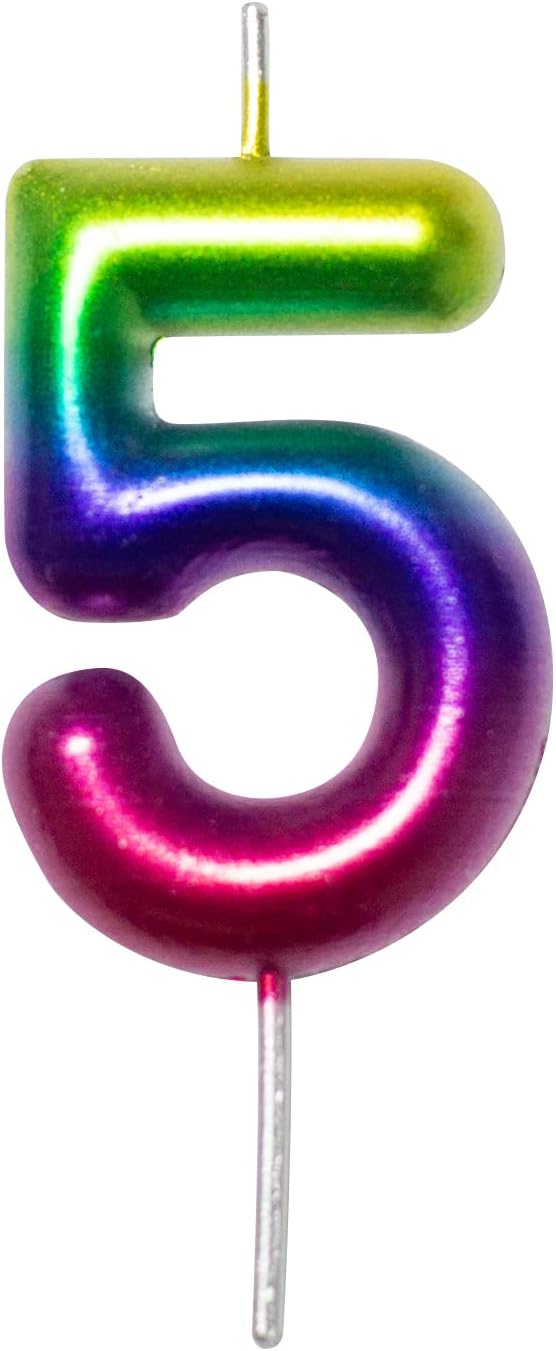 Candles & Holders - DERVENTA Birthday Candles Numbers Multicolored 2.36 inch Party Cake Topper 1 Piece (Number 5 Multi-Colored)