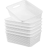 ZHENFAN White Plastic Woven Storage Baskets, 6-Pack Weave Basket Organizer for Kitchen Office Bathroom