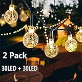 Solar Globe String Lights 30 LED 19.8ft Outdoor Crystal Ball Christmas Decoration Light Waterproof Solar Patio Lights Decorative for Xmas Tree Garden Home Lawn Wedding Party Holiday (2PACK-Warm White)