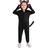 ESHOO Black Cat Costume for Kids Halloween Costumes Black Cat Onesie Girls Boys Unisex Dress Up Animal Jumpsuit 3-12Y