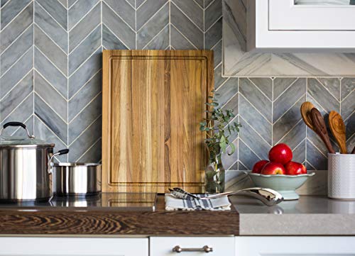 Large Reversible Teak Wood Cutting Board: 18x14x1.25 with Juice Groove (Gift Box Included) by Sonder Los Angeles