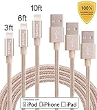 Tecland 3Pack 3FT 6FT 10FT Lightning Cable Nylon Braided Lightning to USB Charging Cord Charger for iPhone 6s,6, 6plus,6s plus, iPhone 5s 5 5c SE, iPad & iPod (gold)