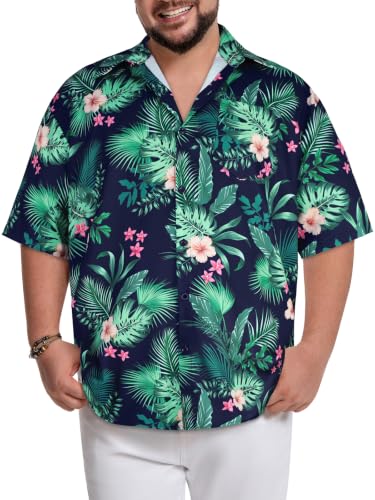 Big and Tall Men Hawaiian Shirt Short Sleeve Summer Shirts,Navy Green,5XL at Amazon